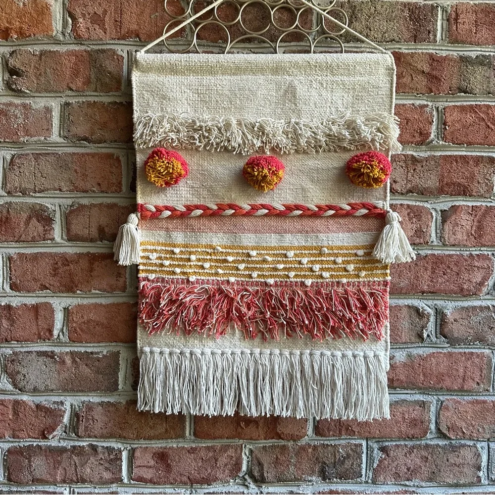 Bohemian Woven Cream Orange and Gold Tapestry Wall Decor
